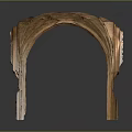 Wooden Arched Architectural Structure With Intricate Carvings And Stained Glass Windows