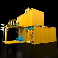 Yellow Container Cafe Structure With Guitar Seating And Traffic Light Decor