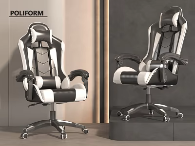 Stylish Black And White Gaming Chairs With Modern Design And Swivel Base 3d model