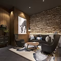 Modern Wine Cellar Interior With Wooden Walls Stone Accent Wall And Zebra Artwork Black Armchairs