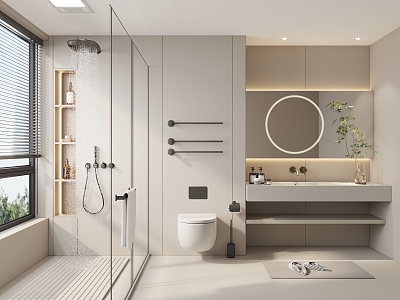 Modern toilet sink mirror shower 3d model