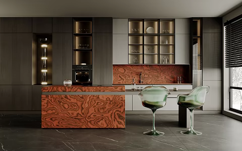 Modern Open Kitchen Dining Room Island Table Cabinet Dining Chair Kitchen Dining Table 3d model