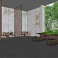 Hotel Mahjong Room Modern Design With Partition Chandeliers And Comfortable Tables Chairs