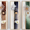Three Panel Modern Wall Decor With Floral Design Gold Frame And Colored Backgrounds 3d model