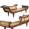 Vintage Wooden Chaise Lounge With Rattan Seat And Carved Armrests Design