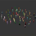 Colorful Miniature Figurines Arranged In Circular Formation On Gray Background
