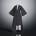 Dark Colored Long Coat With Wide Sleeves Exposing Red And White Patterned Inner Layer 3d model