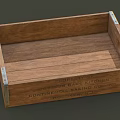 Vintage Wooden Storage Shelf With Metal Trim Side Handles And Printed Text