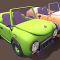 Cartoon Style Convertible Cars With Green And Pink Orange Gradient Bodies And Purple Seats
