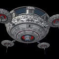 Futuristic Disc Shaped Spaceship Structure With Multiple Circular Sections And Lights 3d model