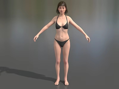 Woman in black bikini posing with arms outstretched against gray background 3d model Woman in black bikini posing with arms outstretched against gray background 3d model