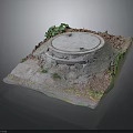 Detailed Realistic Manhole Cover Model With Grass Dirt And Small Plants