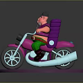 Cartoon Character On Pink Purple Motorcycle Pink Shirt Green Pants Big Exhaust Pipe