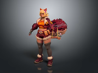 3D Character Model With Fox Ears Orange Outfit Red Tail And Boots 3d model
