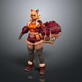 3D Character Model With Fox Ears Orange Outfit Red Tail And Boots