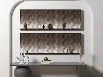 Modern Wall Mounted Shelves With Decorative Vases And Console Table 3d model