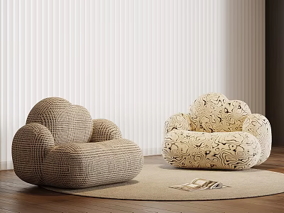 Cloud Shaped Single Sofas Dark Plaid And Light Patterned With Vertical Striped Wall Wooden Floor 3d model