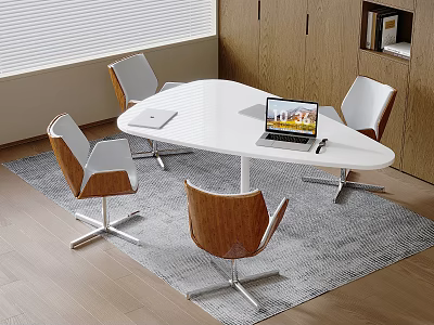 Solid Wood Office Negotiation Table Rotating Lifting Boss Chair Apple Laptop 3d model