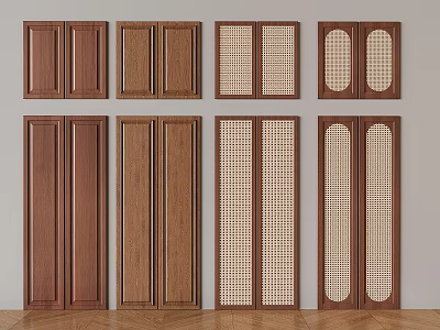 Various Wooden Wardrobe Doors With Lattice Panel And Oval Design Styles 3d model