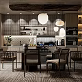 Modern Dining Living Room Interior With Pendant Lights Dining Table And Cabinets
