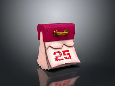 Household Calendar With Red Top Gold Handle Number 25 Paper Texture Design 3d model