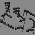 Various Metal Stairs Structural Designs Featuring Straight Curved And Platform Models 3d model
