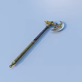 Traditional Decorative Axe Featuring Golden Ornament And Intricately Carved Black Handle