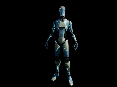 Futuristic Robot Character From Game Movie With Metallic Body And Blue Glowing Lines 3d model