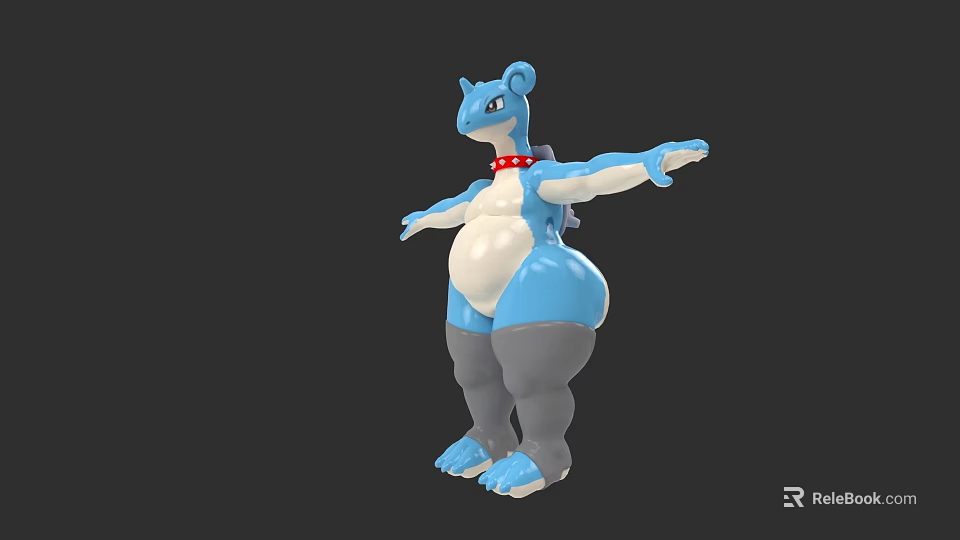 Blue And White Game Character With Red Collar Plump Belly Arms Outstretched Standing Pose 3d model 