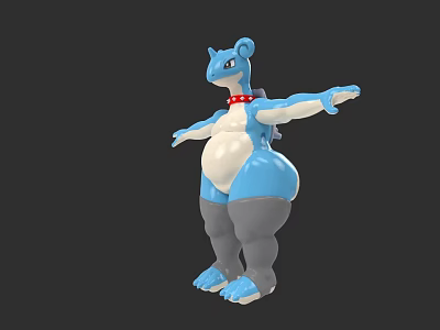 Blue And White Game Character With Red Collar Plump Belly Arms Outstretched Standing Pose 3d model