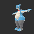 Blue And White Game Character With Red Collar Plump Belly Arms Outstretched Standing Pose