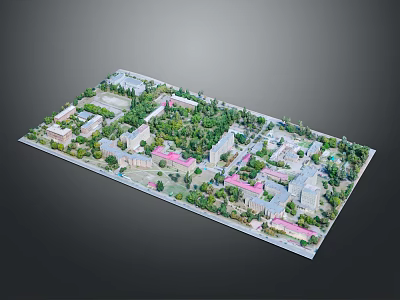 Aerial View of Green Residential Landscape With Trees and Vegetation 3d model