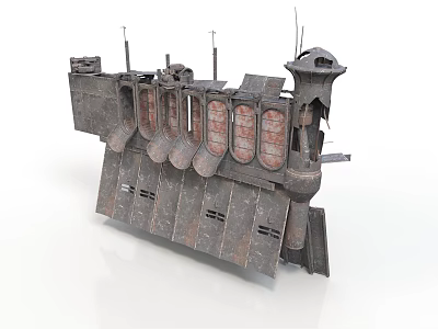 Ancient Water Vehicle With Metal Structure Vintage Design Towers And Windows 3d model
