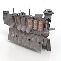 Ancient Water Vehicle With Metal Structure Vintage Design Towers And Windows