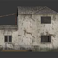 Weathered Old House Model With Tiled Roof Small Balcony Railings And Square Windows