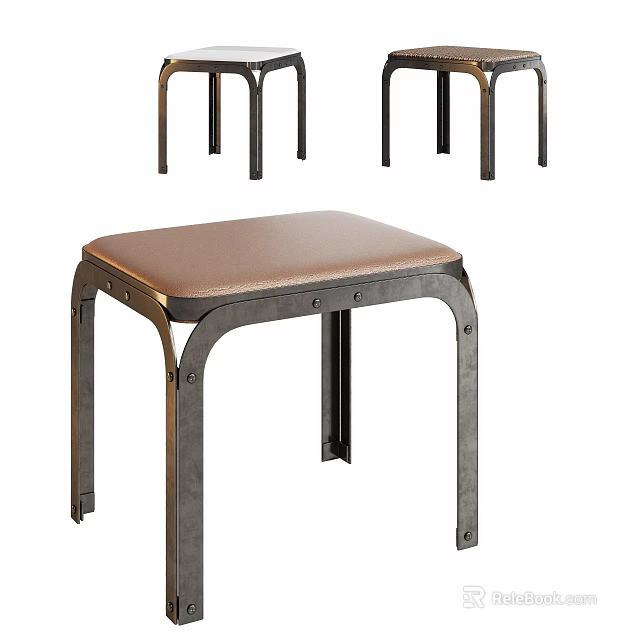 Modern Sturdy Metal Frame Stool With Comfortable Leather Seat And Durable Design 3d model 