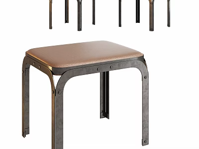 Modern Sturdy Metal Frame Stool With Comfortable Leather Seat And Durable Design 3d model