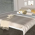 Minimalist Double Bed with Colorful Pillows Cozy Blanket by Window Blinds and Decorative Prints