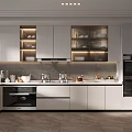 Modern Open Plan Kitchen Interior Design With White Cabinets Built in Appliances And Lighting