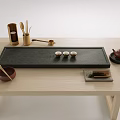 Traditional Tea Set Display on Wooden Table with Teapot Teacups Tray and Accessories