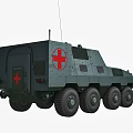 Armored Green Military Functional Vehicle With Red Cross Six Wheels And Antenna