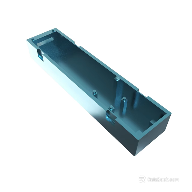 Industrial Blue Metal Rectangular Component With Holes And Support Pillars 3d model 