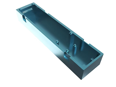Industrial Blue Metal Rectangular Component With Holes And Support Pillars 3d model