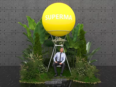 Balloon hot air balloon green plant swing beauty Chen photo punch area flowers grass stone road 3d model