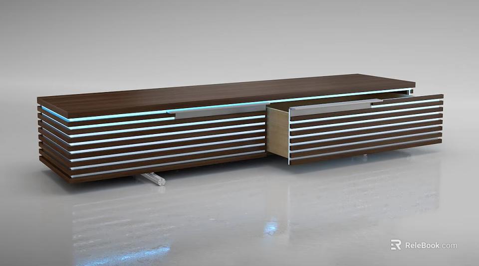 Modern Wooden TV Cabinet with Drawers and LED Lighting Accents Design 3d model 