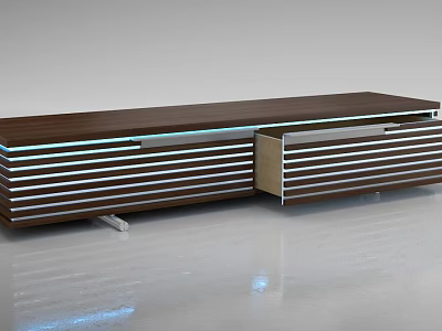 Modern Wooden TV Cabinet with Drawers and LED Lighting Accents Design 3d model