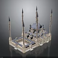 Traditional Islamic Mosque Architecture With Blue Dome And Multiple Minarets