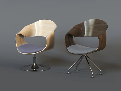 Modern Design Leisure Chairs With Wooden Backrest Upholstered Seats And Metal Bases 3d model