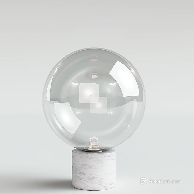 Transparent Spherical Table Lamp with Marble Base Modern Design for Home Decor 3d model 