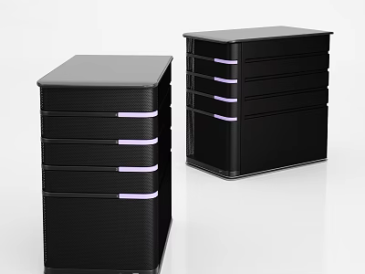 Modern Black Display Shelves With Two Drawer Units And Purple Trim 3d model